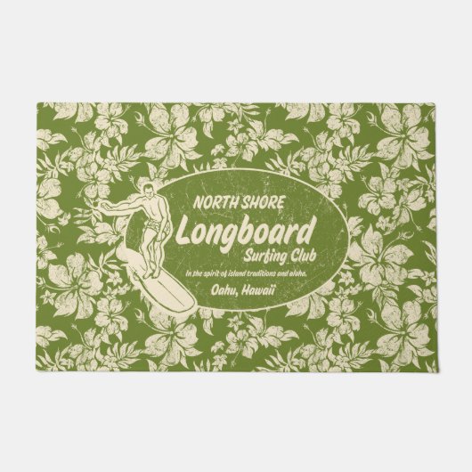 Club Surfing Longboard Logo en Hibiscus Groen Deurmat (Voorkant)