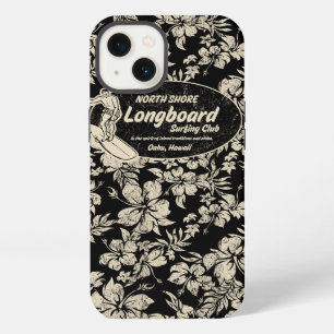 Club Surfing Longboard Logo en Hibiscus Hawaiaans iPhone 13 Hoesje