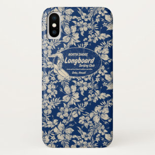 Club Surfing Longboard Logo en Hibiscus Hawaiian iPhone X Hoesje