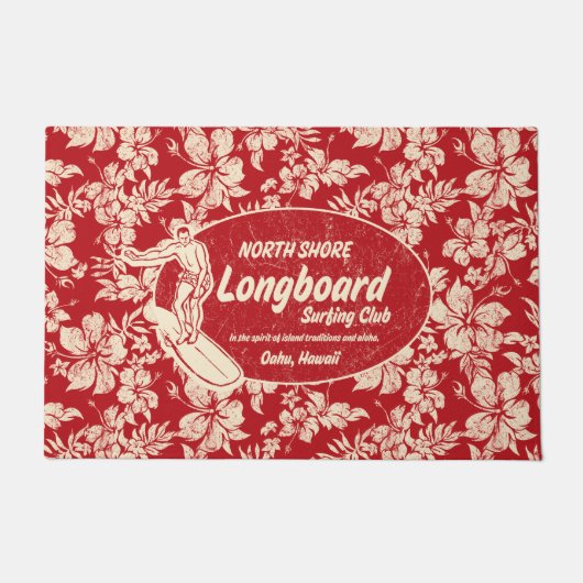 Club Surfing Longboard Logo en Hibiscus Red Deurmat (Voorkant)