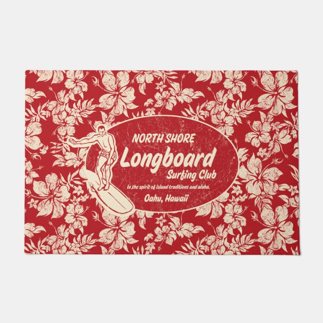 Club Surfing Longboard Logo en Hibiscus Red Deurmat (Voorkant)