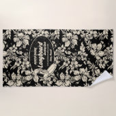 Club Surfing Longboard Logo Hibiscus Aloha-Black Strandlaken (Voorkant)