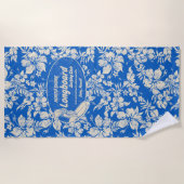 Club Surfing Longboard Logo Hibiscus Aloha- Blue Strandlaken (Voorkant)