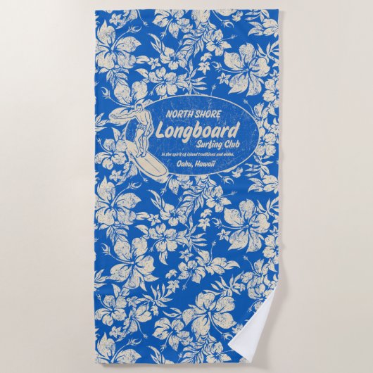 Club Surfing Longboard Logo Hibiscus Aloha- Blue Strandlaken (Voorkant)