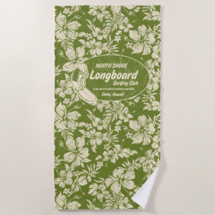 Club Surfing Longboard Logo Hibiscus Aloha-Green Strandlaken