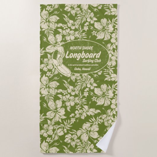 Club Surfing Longboard Logo Hibiscus Aloha-Green Strandlaken (Voorkant)