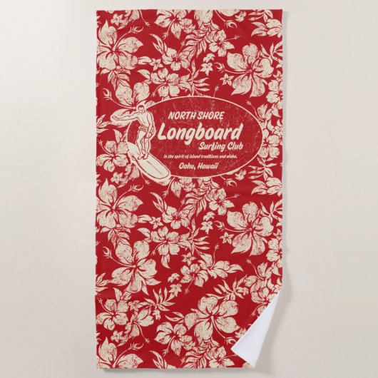 Club Surfing Longboard Logo Hibiscus Aloha-Red Strandlaken (Voorkant)