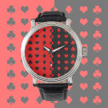 Clubs, schoppen, harten, diamanten - koel horloge<br><div class="desc">Rol het ontwerp in zwart-wit voor alle poker- en brugventilatoren en iedereen die van de speelkaartsymbolen houdt! Geweldig cadeauidee voor hem!</div>