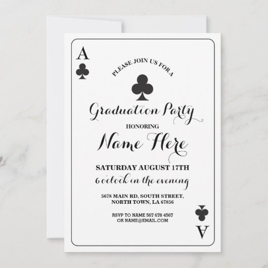 Clubs spelen Kaart Vegas Graduation Party Uitnodig (Voorkant)