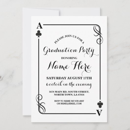 Clubs spelen Kaart Vegas Graduation Party Uitnodig (Voorkant)