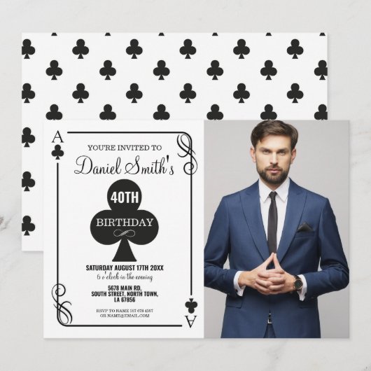 Clubs spelen Kaart Verjaardag Ace Vegas Casino Fot (Voorkant / Achterkant)