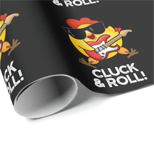 Cluck and Roll Funny Chicken Pun Dark BG Cadeaupapier (Rol Hoek)