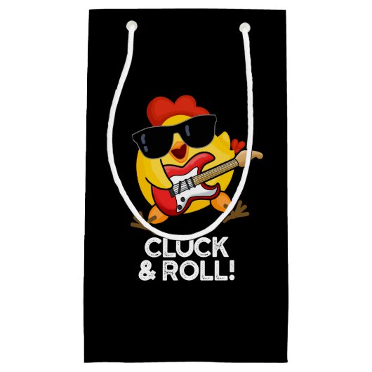 Cluck and Roll Funny Chicken Pun Dark BG Klein Cadeauzakje (Voorkant)