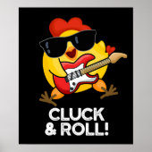 Cluck and Roll Funny Chicken Pun Dark BG Poster (Voorkant)