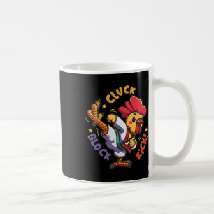 Cluck blok schop grappige kip karate haan nemen koffiemok