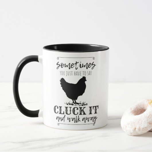 CLUCK IT Chicken Humor Typografie Mok (Met donut)