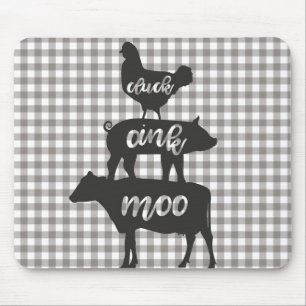 Cluck Oink Moo Chicken Koe Pig Farmhouse Muismat
