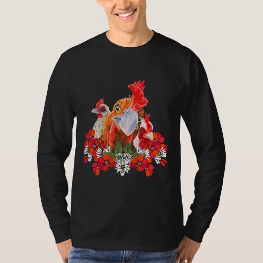 Clucker Rooster voor Chicken Flower T-shirt (Voorkant)