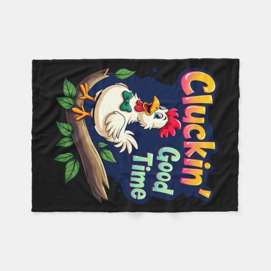 Cluckin Good Time Funny Chicken Illustration  Fleece Deken (Voorkant (Horizontaal))