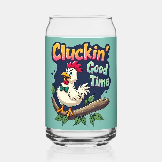 Cluckin' Good Time Grappige Kip Illustratie Blikvorm Glas (Voorkant)