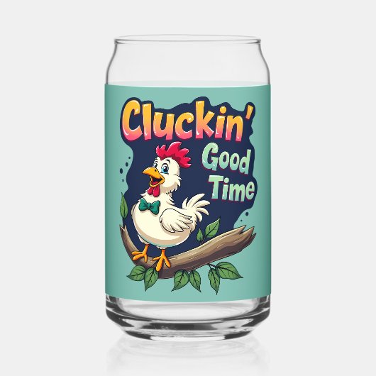 Cluckin' Good Time Grappige Kip Illustratie Blikvorm Glas (Achterkant)