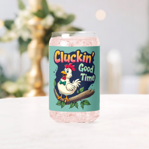 Cluckin' Good Time Grappige Kip Illustratie Blikvorm Glas
