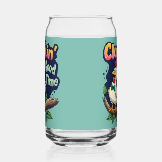 Cluckin' Good Time Grappige Kip Illustratie Blikvorm Glas (Links)