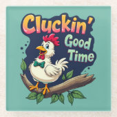 Cluckin' Good Time Grappige Kip Illustratie Glazen Onderzetter (Voorkant)