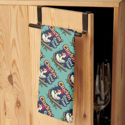 Cluckin' Good Time Grappige Kip Illustratie Theedoek (Derde Gevouwen)