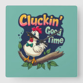 Cluckin' Good Time Grappige Kip Illustratie Vierkante Klok (Voorkant)