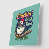 Cluckin' Good Time Grappige Kip Illustratie Vierkante Klok (Hoek)