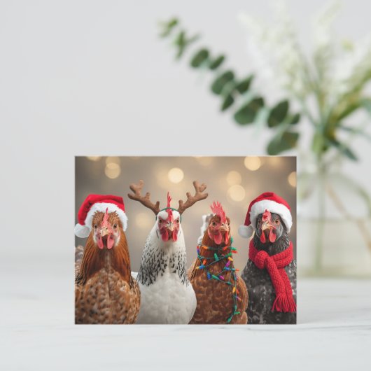 Clucking All the Way Funny Chicken Christmas Feestdagenkaart (Staand voorkant)