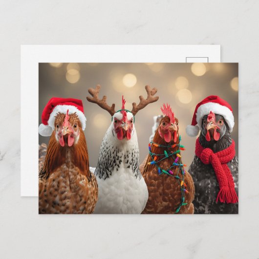 Clucking All the Way Funny Chicken Christmas Feestdagenkaart (Voorkant / Achterkant)