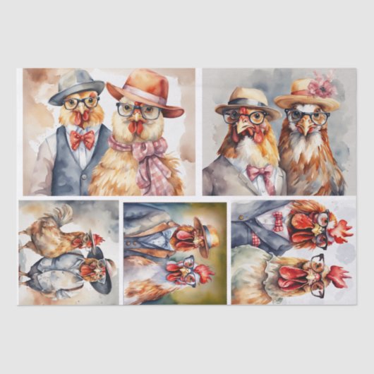 Clucky Couture: Modieuze Vogel in Decoupage Tissuepapier (Voorkant)