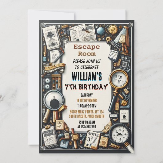 Clue Spy Escape Room 7e Verjaardag uitnodiging (Voorkant)