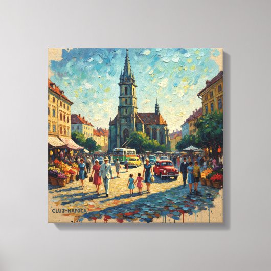 Cluj-Napoca Marktplein Canvas Kunst (Voorkant)