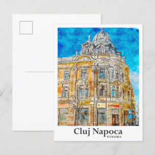 Cluj Napoca Roemenië Reizen Waterverf Hand geteken Briefkaart