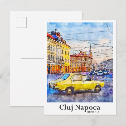 Cluj Napoca Roemenië Reizen Waterverf Hand geteken Briefkaart (Voorkant / Achterkant)