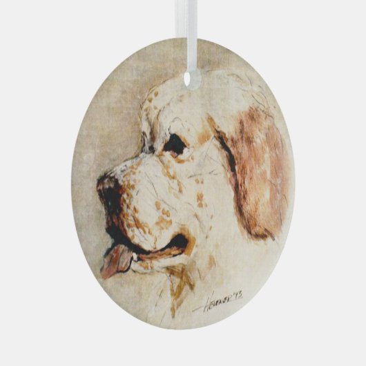 Clumber door Hevener Glas Ornament (Voorkant Rechts)