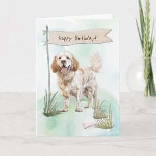 Clumber Spaniel Breed Hond Onder Verjaardagsbord Kaart