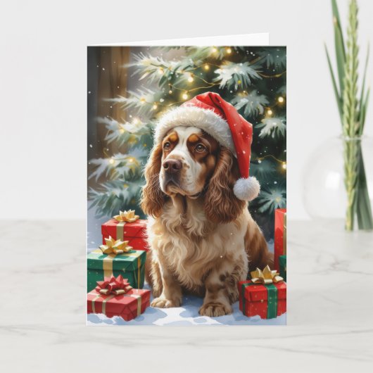 Clumber Spaniel Dog Christmas Wenskaart Kaart (Voorkant)