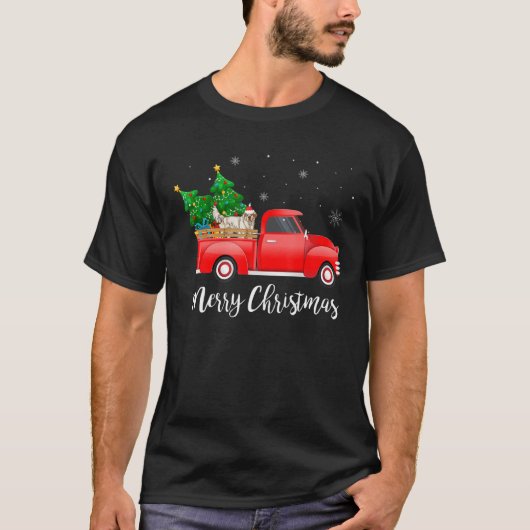 Clumber Spaniel Dog Riding Red Truck Kerstmis T-shirt (Voorkant)