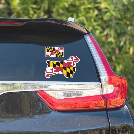 Clumber Spaniel Dog Silhouette met Maryland Flag Sticker (Auto Zijkant)