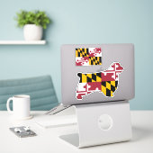 Clumber Spaniel Dog Silhouette met Maryland Flag Sticker (Laptop op bureau)
