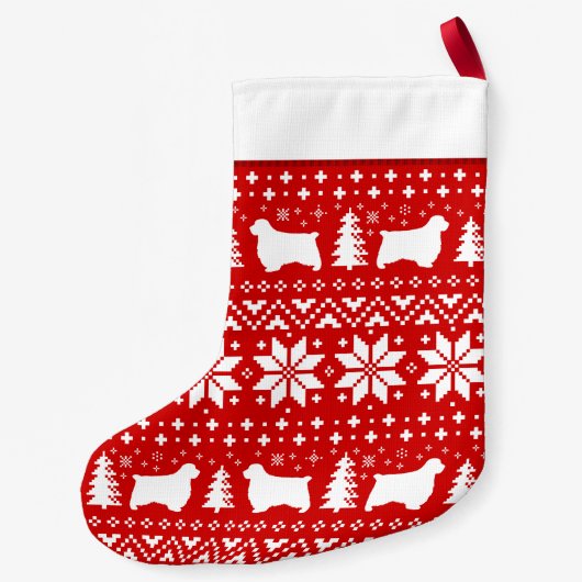 Clumber Spaniel Dog Silhouettes Patrooncute Cute Kleine Kerstsok (Achterkant)