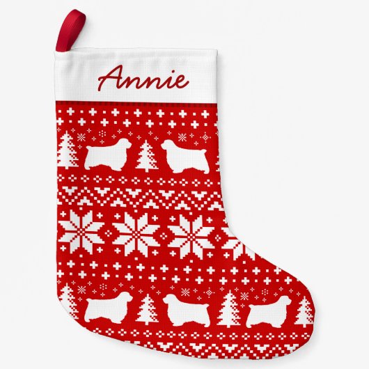 Clumber Spaniel Dog Silhouettes Patrooncute Cute Kleine Kerstsok (Voorkant)