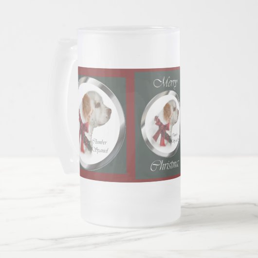Clumber Spaniel kerstcadeaus Matglas Bierpul (Voorkant links)