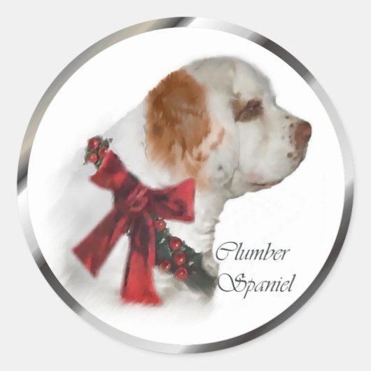 Clumber Spaniel kerstcadeaus Ronde Sticker (Voorkant)