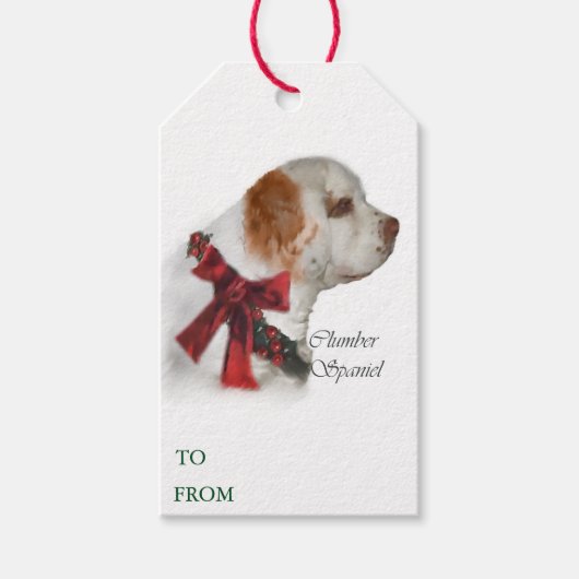 Clumber Spaniel Kerstmis Cadeaulabel (Voorkant)
