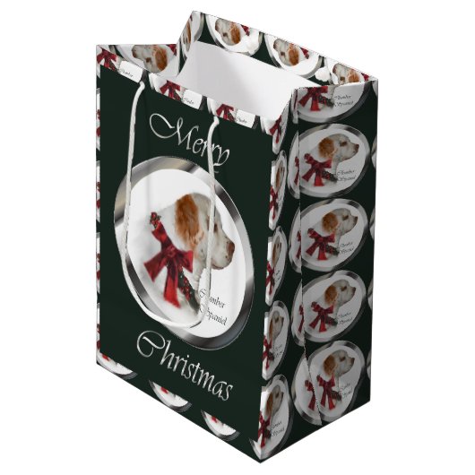 Clumber Spaniel Kerstmis Medium Cadeauzakje (Voorkant Gekanteld)